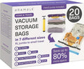 Bramble - 20 Pack Vacuum Storage Bags for Clothes - Extra Large Vacuum Bags for Duvets - Travel Space Saver Pack - Includes 7 Different Durable Sizes & Hand Pump Airtight Valve