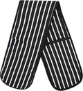Butcher Stripe Double Oven Gloves Quilted Heavy Duty Cooking Potholder Heat Resistant Mitt 18x90cm (Black)