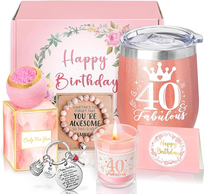 40th Birthday Gifts for Women, Happy 40th Birthday Basket Gifts Box for Best Friends Female Mom Wife Daughter Sister Her Girlfriend Coworker Bestie Women