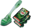 Addis Fairy Soap Dispensing Non Scratch Sponge Scourer Dish Brush with 6 Pack of Spare Replacement Refill Heads, Green & Clear, One Size