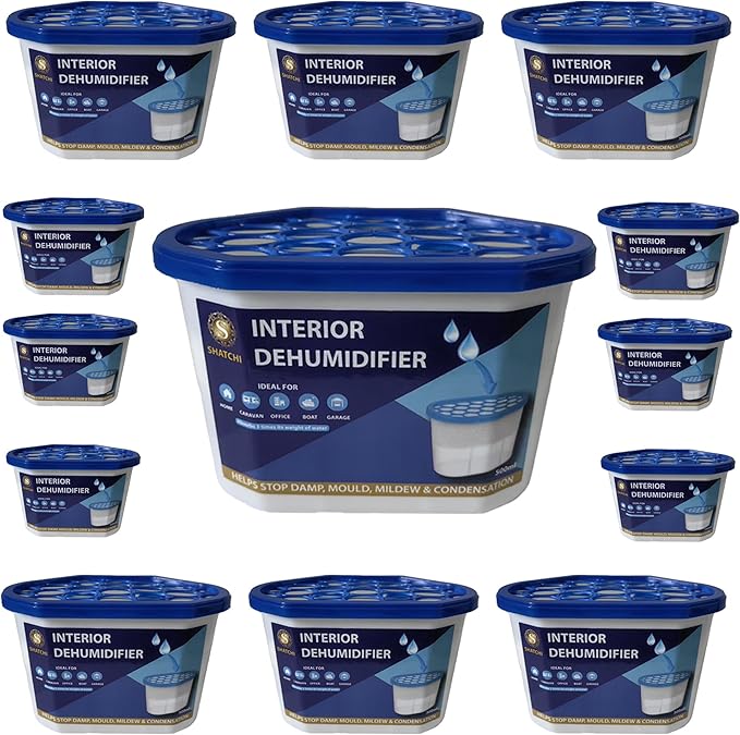 Dehumidifier Tubs 500ml Pack of 10 Moisture Absorber Condensation Remover for Damp, Mould, Moisture in Home, Kitchen, Wardrobe, Bedroom, Caravan, Office, Garage, Bathroom, Blue