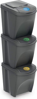DANIEL JAMES Housewares 3 x 25L Recycle Bins Food Stackable Waste Recycling Kitchen Garden Dustbin Lids