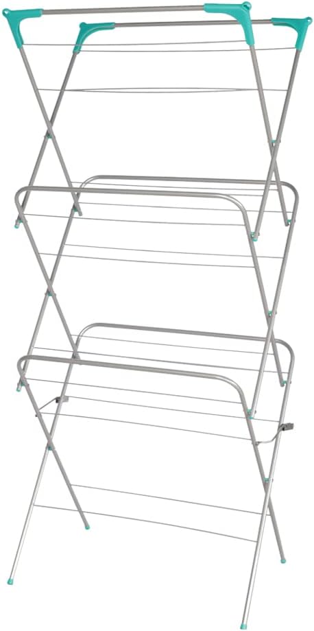 Ram® 3 Tier Deluxe Airer Foldable Heavy Duty Clothes Airer With 4 CORNER HOOKS And Sock Dryer 14M Airing Capacity