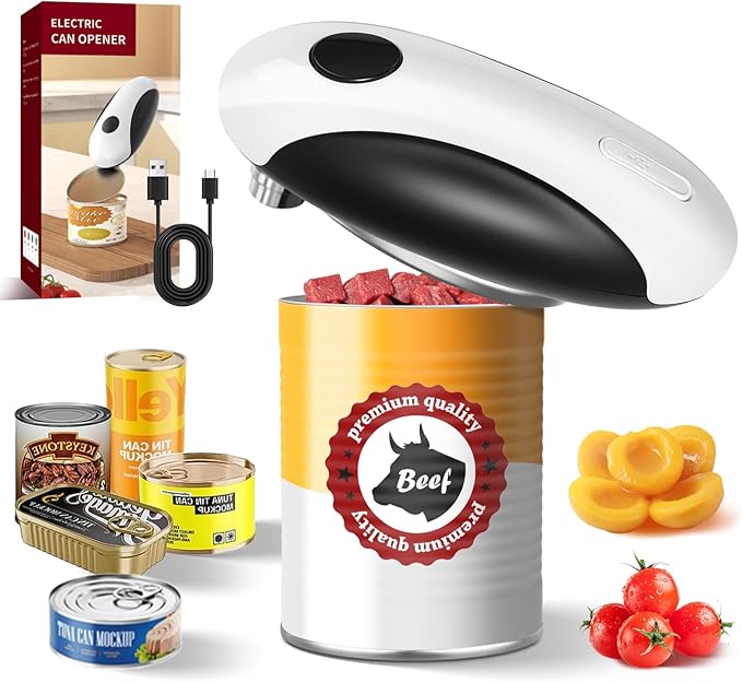 Rechargeable Electric Can Opener, One-Touch Automatic Tin Opener with Smooth Edge Cutting and Lid Remover, 360° Electric Can Openers for Any Size,Easy for Seniors,Arthritic Hands,Pretty Nailed Fingers