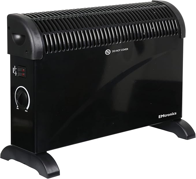 EMtronics 2000W Portable Electric Convector Heater Radiator with 3 Adjustable Heat Settings and Over Heat/Tip Over Cut-Out Function - Black