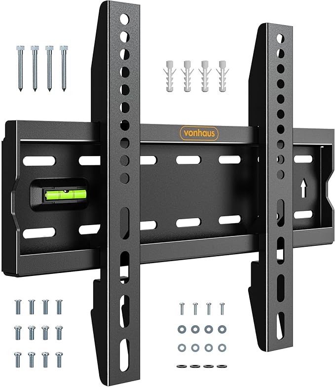 VonHaus TV Wall Bracket for 15-50" Screens, Ultra-Slim TV Bracket with Spirit Level, Flat to Wall Mount, 40kg Capacity, Max VESA: 300x200m