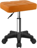 FURWOO Rectangle Rolling Stool with Wheels Swivel Stool Chair for Salon Massage Home Kitchen Brown