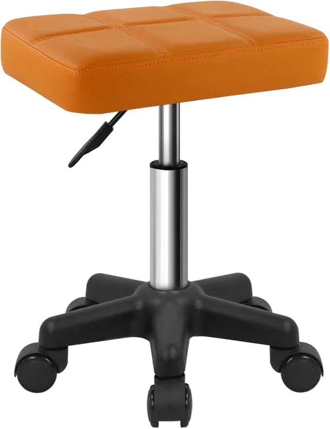 FURWOO Rectangle Rolling Stool with Wheels Swivel Stool Chair for Salon Massage Home Kitchen Brown