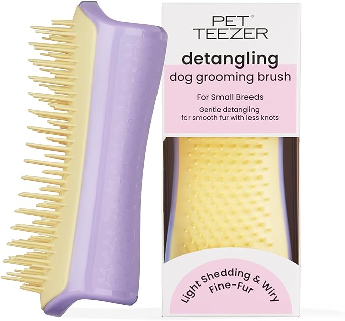 Tangle Teezer Small Pet Teezer Small Detangling Dog Grooming Brush - For Dry Hair or Bath - The Perfect Detangling Brush for Dogs - Lilac & Yellow