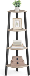 VASAGLE Corner Shelf Unit, 4-Tier Corner Shelf, Ladder Shelf for Living Room, Bookshelf or Plant Stand, Industrial Accent Furniture, Greige and Black LLS034M01
