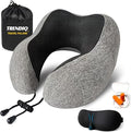 Travel Pillow for Airplane- Premium Memory Foam with 100% Pure Cotton Cover Neck Pillow for Travel- Adjustable U-Shaped Flight Pillow with Eye Mask, Ear Plugs, Carry Bag & Carabiner Clip
