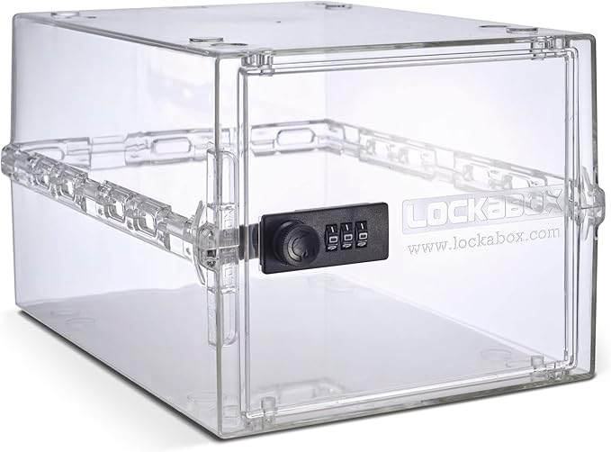 Lockabox One™ | Premium Lockable Storage Box (10L) | Combination Lock Box for Food, Medicine & Home Safety | Made In Britain | External Size 31 x 21 x 17 cm (Crystal)