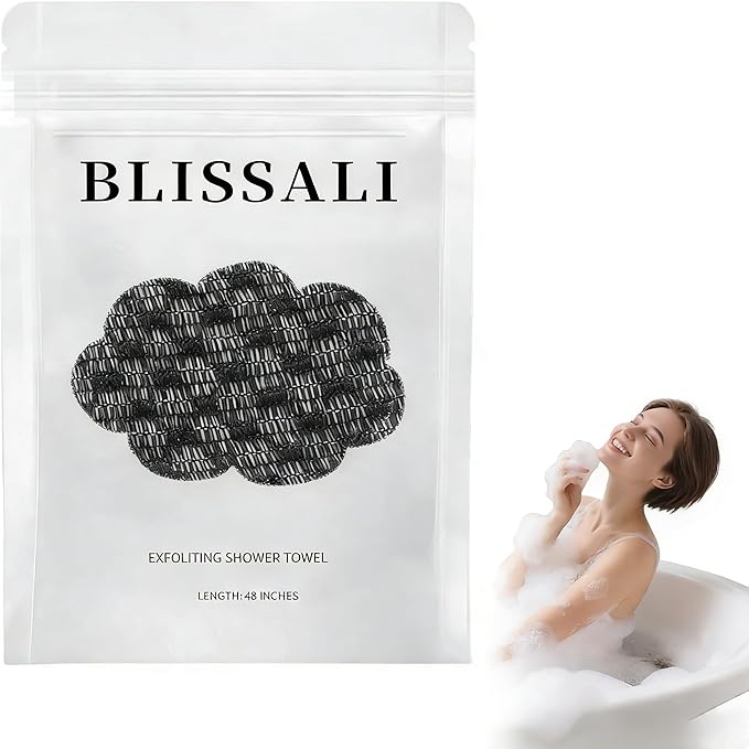 Exfoliating Shower Towel 47, Premium Scrub Wash Cloth for Body Face, 2-in-1 Exfoliating Towel-Body Scrubber with 2 Sides for All Skin Types (Black)