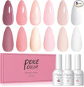 PEACECOLOR Gel Nail Polish Set 6 Colours Gel Polish Set Sock Off Nude Pink White Nail Art Kit for Home DIY Manicure Salon Gift for Women 6 x 10ML