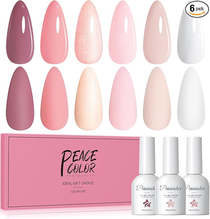 PEACECOLOR Gel Nail Polish Set 6 Colours Gel Polish Set Sock Off Nude Pink White Nail Art Kit for Home DIY Manicure Salon Gift for Women 6 x 10ML