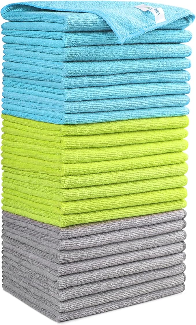 AIDEA Microfibre Cleaning Cloths Pack of 24, Multifunctional Reusable Cleaning Towels, Lint Free Streak Free Washable Cloth Duster for House, Kitchen, Car, Motorbike, Windows 30 x 30 cm