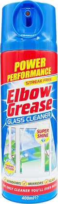 Elbow Grease Glass Cleaner Aerosol - Super Shine, Foaming Action | Cleans Windows, Mirrors, Glass - Streak Free (400ml)