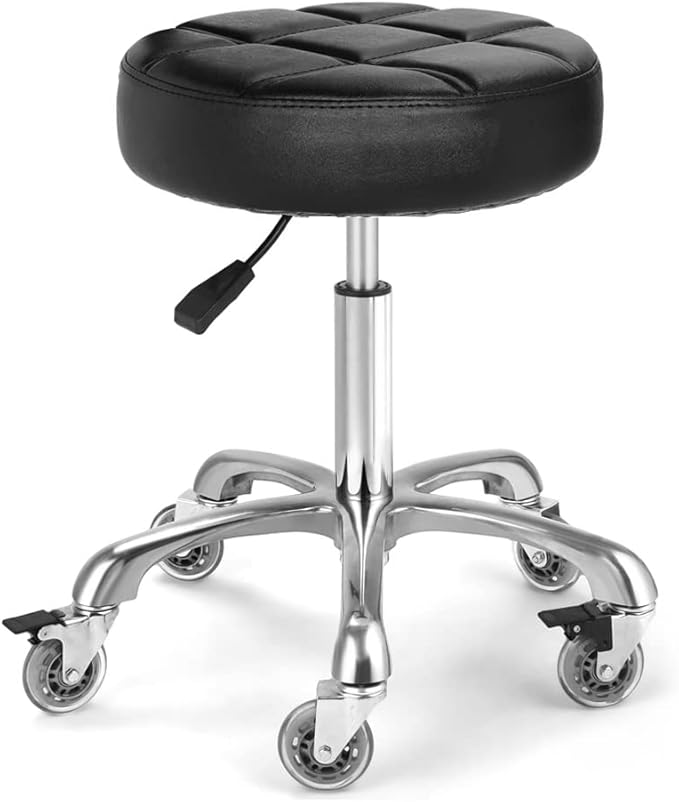 Adjustable Heavy Duty Stool - Rolling Stools with Locking Caster Wheels - Swivel Stools Backless Chair for Beauty Hair Salon Spa Home Kitchen Office Shop Massage(Black, Height 47 to 57cm)