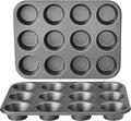 Amazon Basics Nonstick Round Carbon Steel Muffin Pan, 2-Pack, Grey, 13.9x10.55x1.22"