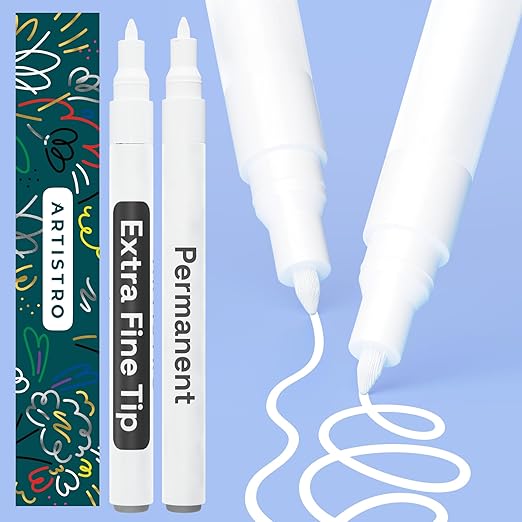 ARTISTRO Permanent Marker - Waterproof Markers for Tire, Fabric, Rocks, Glass, Ceramic, Wood, Paper - Oil Based Paint Pens 2 White Extra-Fine Tip