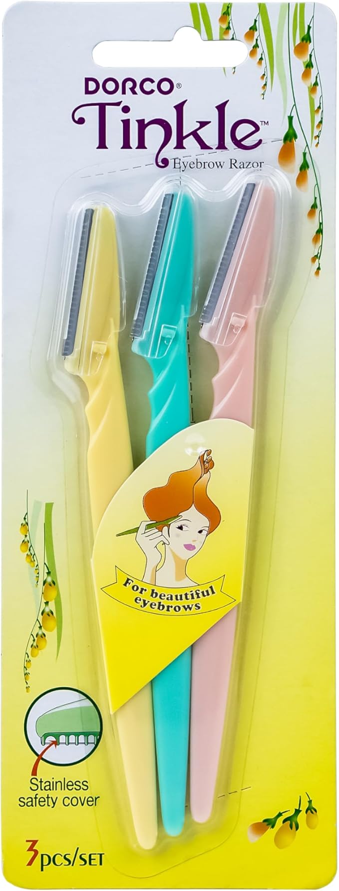 Dorco Tinkle Precision Eyebrow Razors - 3-Pack Facial Hair and Peach Fuzz Remover for Smoother Skin and Flawless Eyebrow Shaping