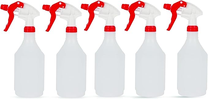 DCS Pack of 5 Plastic Water Spray Bottles for Cleaning 750ml – Hand Trigger Empty Spray Bottles for Gardening and Home Cleaning – Heavy duty Industrial Refillable Mist Spray Bottle (Red)