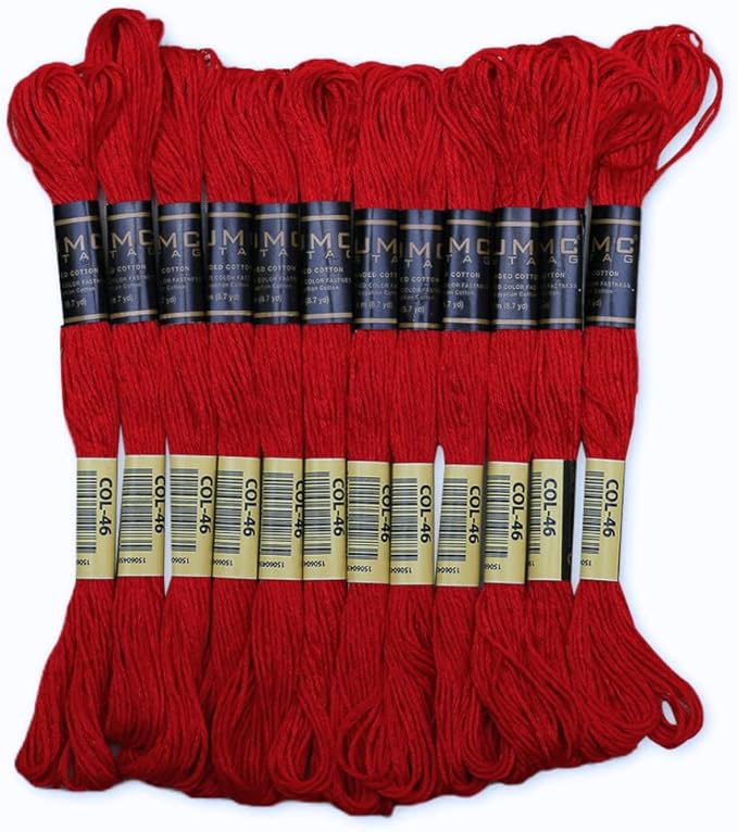 Pack of 12 Premium Embroidery Thread | 100% Egyptian Cotton Premium Skeins | Cross Stitch Embroidery Floss | Oeko TEX Certified Stranded Cotton | Ideal for Arts & Crafts (Bright Red 46)