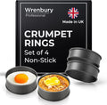 Wrenbury Crumpet Rings Non Stick Set of 4 - Egg Cooking Rings for Frying 9 cm - English Muffin Pancake Moulds for Pastry - Easy to Clean Carbon Steel - Made in England