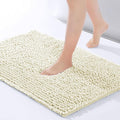 Hafaa Bath Mat Non Slip Anti Mould – Cream Chenille Bathroom Mat 40 x 60 cm Machine Washable Bath mats Super Absorbent Extra Soft Fluffy Shower mat