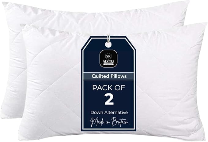 Quilted Pillows- Hotel Quality Premium Hollowfibre Filled Pillows for Side, Stomach and Back Sleeper, Down Alternative Bed Pillow- 74cm x 48cm White (Pack of 2)