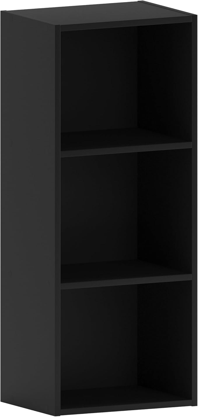 Vida Designs Oxford 3 Tier Cube Bookcase, Black Wooden Shelving Display Storage Unit Office Living Room Furniture