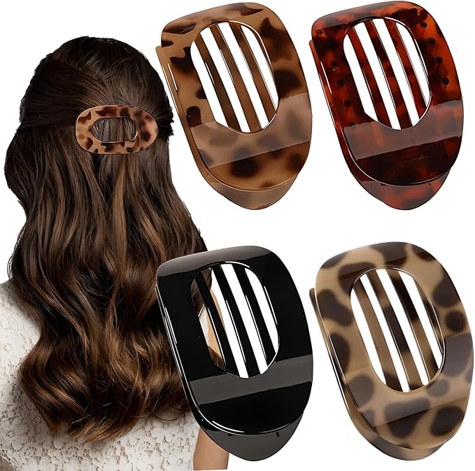 OWill Flat Claw Clip, 4 Pcs Flat Hair Clips for Women, Curved Design Hair Clips for Thick Thin Hairs, Hair Accessories for Women and Girls