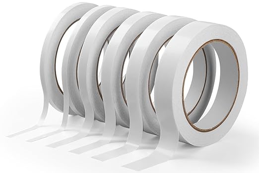 6-Roll Double Sided Tape (120m Total) - Assorted Widths: 6/6/10/12/15/20 mm for Crafts, Card Making, Decor, Gift Wrapping, Office & Everyday Use - Thin & Strong Adhesive - 20m/Roll