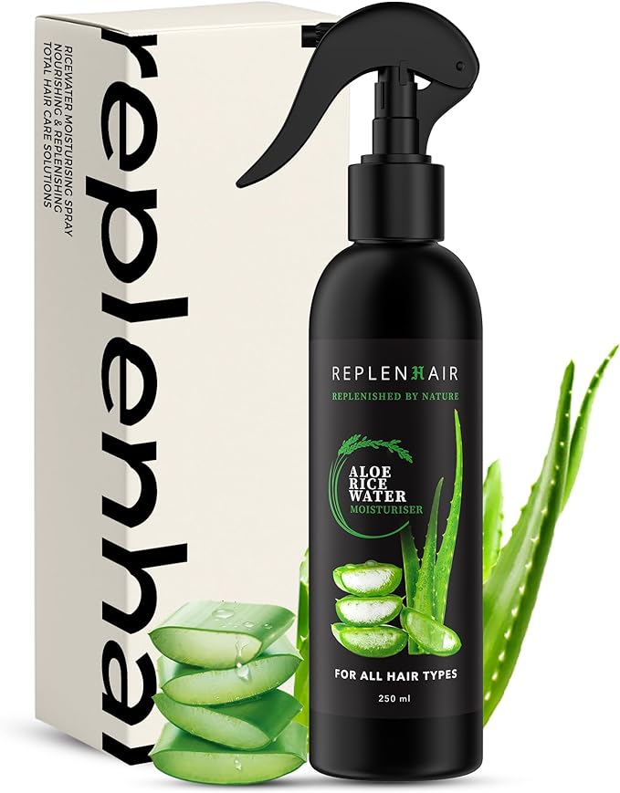 Rice Water Aloe Vera Hair Growth Spray – Leave-In Conditioner for Thicker, Longer Hair – Reduces Hair Fall – 12H Hydration, 100% Natural & Organic Hydrating Mist - 250ml