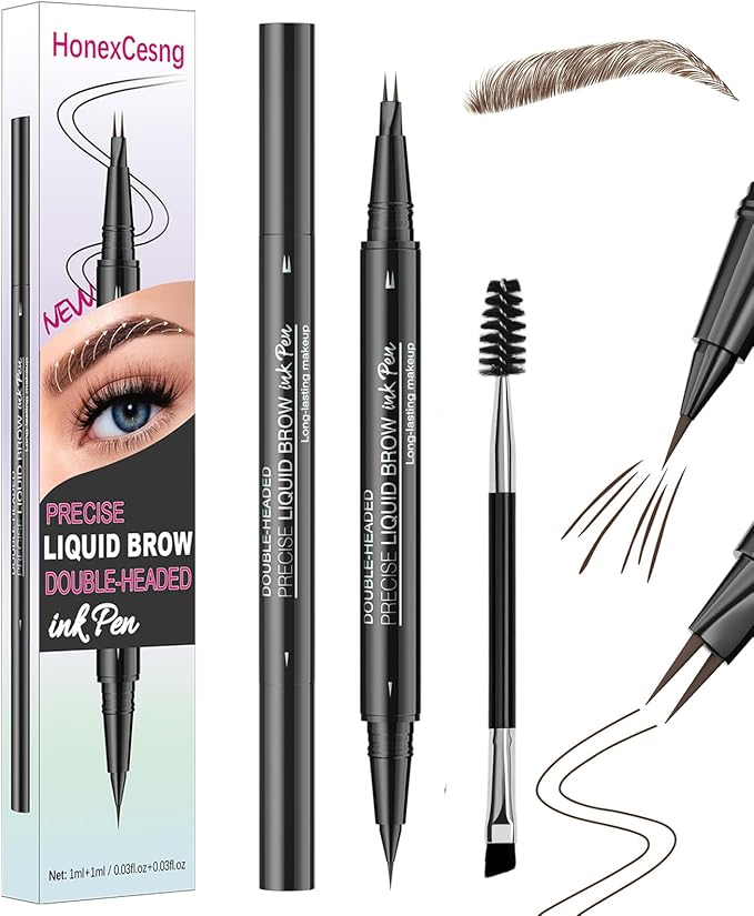 Microblading Eyebrow Pen, Faux Brow, Double Brush Tip Brow Tint Pen, Natural Hair-Like Finish, Transfer and Smudge-Resistant, 48 hours Long-Lasting Brow Pen for Women