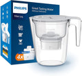 Philips Water Filter Jug +4 Taste+ Replacement Filter Cartridges, Fast flow, White, 2.6 litres, Electronic timer, Packaging May Vary