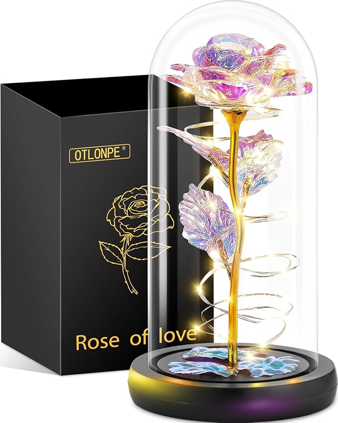 Otlonpe Valentines Rose Gifts for Her - 7.6'' Forever Eternal Glass Flowers Gifts for Valentines Mothers Day Christmas - Birthday Gifts for Women 30th 40th 50th 60th, Love Gift for Mum Wife Girlfriend
